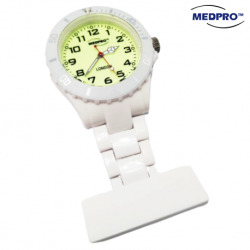 Medpro Pure White Nurse Brooch Watch with Luminous Watch Face