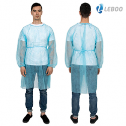 [5 Cartons] Leboo Isolation Gown with Elastic Cuffs, Blue, PP25gsm (10pcs/bag, 100pcs/carton)