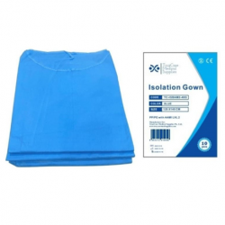 Disposable PP+PE Isolation Gown with Cuff, AAMI Level 2, Blue, 46gsm, 10pcs/bag X 2