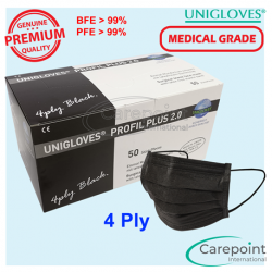 Unigloves 4pIy Surgical Face Mask Earloop, Black (50pcs/box)