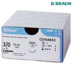 B. Braun Silkam Sutures Black 3/0 (2) 75cm, DS16, 36pcs/box