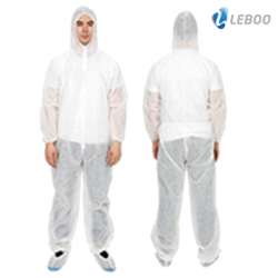 5 X Leboo Coverall with Hood, Zipper & Elastic on waist, White, PP35gsm, 50pcs/carton