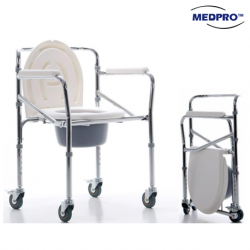 Medpro Anti-Rust Aluminium Foldable, Portable & Adjustable Mobile Commode Chair