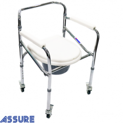 Assure Rehab Chrome Steel Commode Foldable with 4 Locks