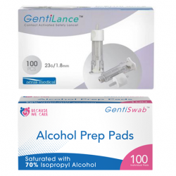 GentiLance Contact Activated Safety Lancet, Grey, 23G/1.8mm + GentiSwab Alcohol Prep Pads, 100pcs/box