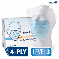 Maxill Silken 4 Ply Earloop Procedural Mask with Eye Shield Visor, 25pcs/box