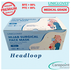 Unigloves 3pIy Surgical Face Mask Headloop-Hijab, Blue (40boxes/carton)