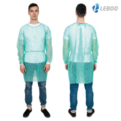 [5 Cartons] Leboo Isolation Gown with Knitted Cuffs, Blue, PP25gsm (10pcs/bag, 100pcs/carton)