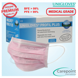 Unigloves 3pIy Surgical Face Mask Earloop, Pink, Medical Grade (40boxes/carton)