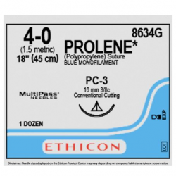 Ethicon Prolene Polypropylene Suture, 4-0, PC-3, 12pcs/box #8634G