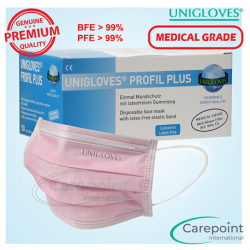 Unigloves 3pIy Surgical Face Mask Earloop, Pink, Medical Grade(50pcs/box)