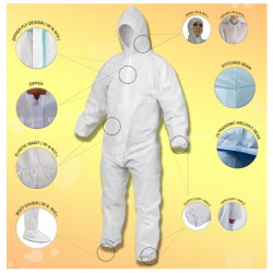 Mega Fit Microporous PE Coated White Coverall, 65gsm, Per Piece