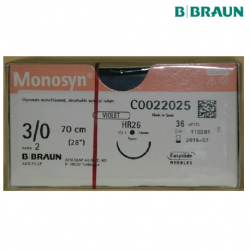 B Braun Monosyn Violet Sutures 3/0 (2) 70cm, HR26 (M), 36pcs/box