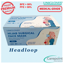 Unigloves 3pIy Surgical Face Mask Headloop-Hijab, Blue (50pcs/box)