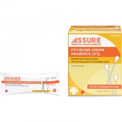 Assure Povidone-Iodine Swabstick, 3’s, 25pkts/box